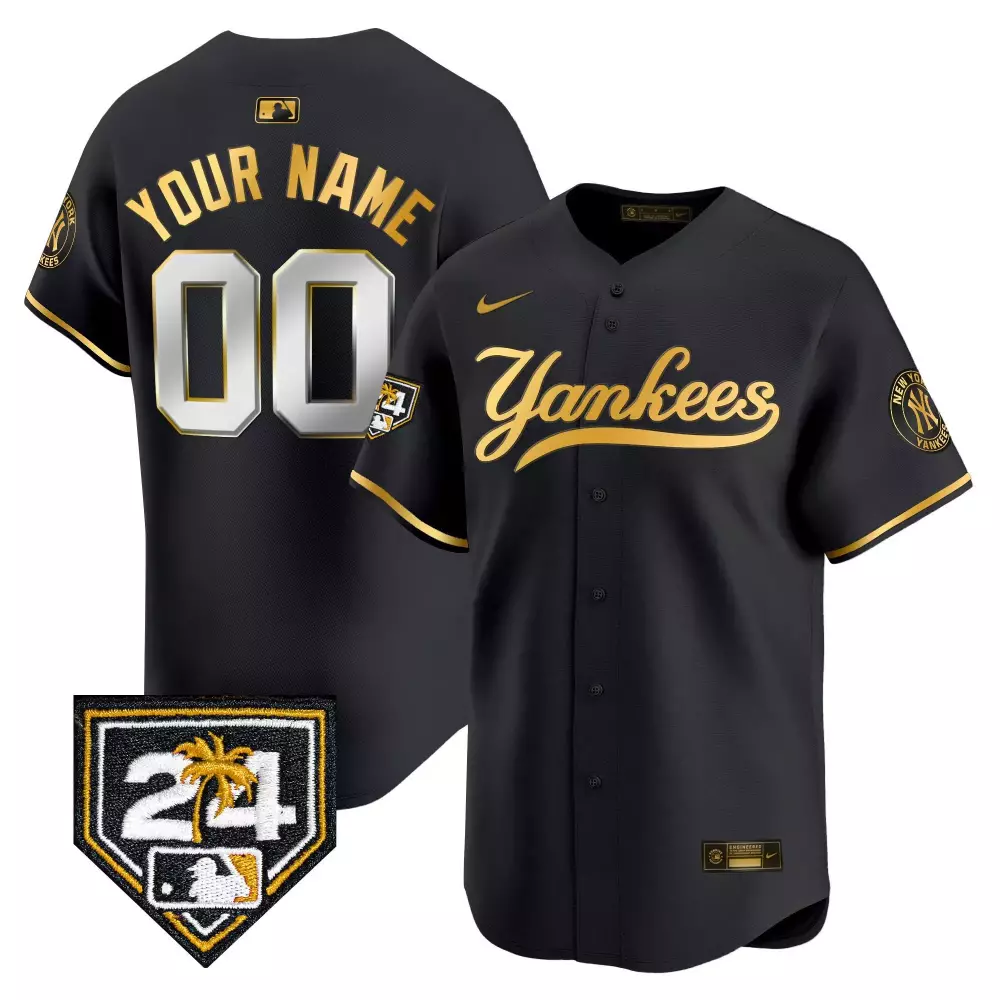 Spring Training Patch Black Gold Yankees Vapor Premier Limited Jersey V5 | Stitched Fan Gear for Youth | For Men, Women & Youth