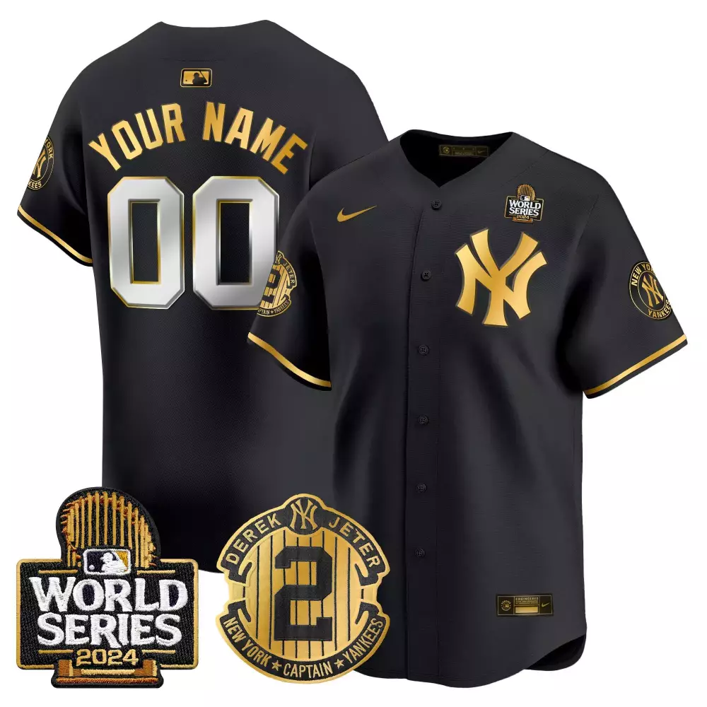 Derek Jeter Patch 2024 World Series Black Gold Yankees Vapor Premier Limited Jersey | Stitched Fan Gear for Youth | For Men, Women & Youth