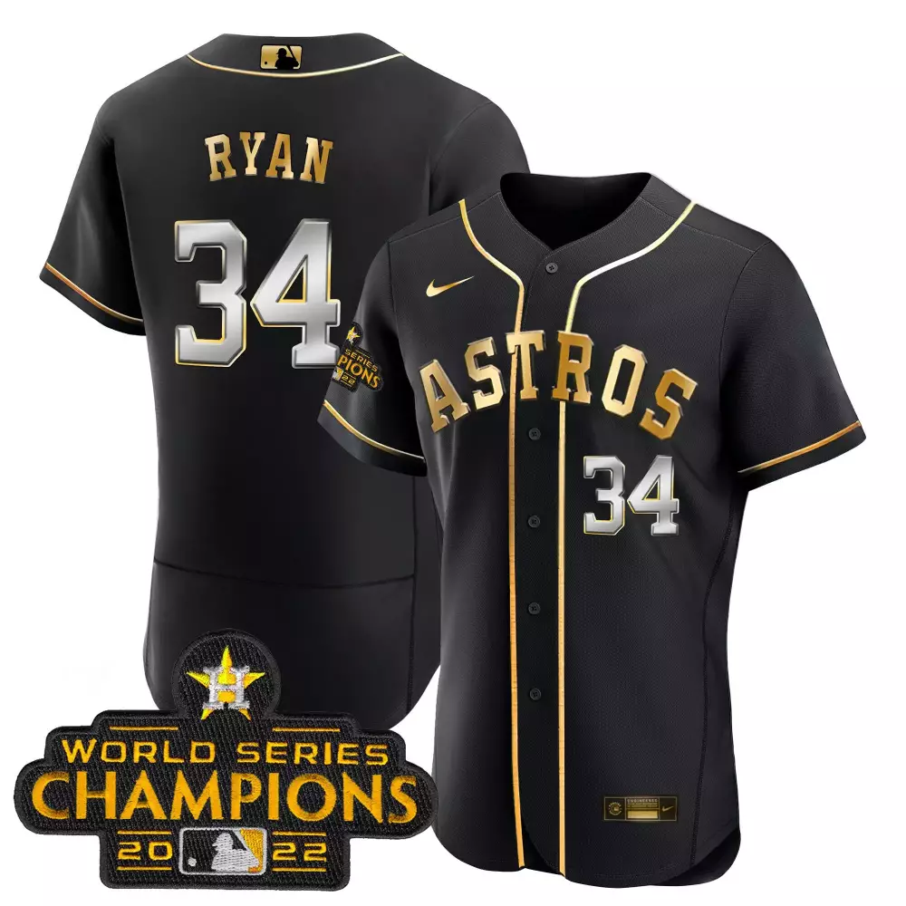 Youth Nolan Ryan Houston Astros 2023 Gold Flex Base Jersey | Stitched Custom Fan Gear | For Men, Women & Youth