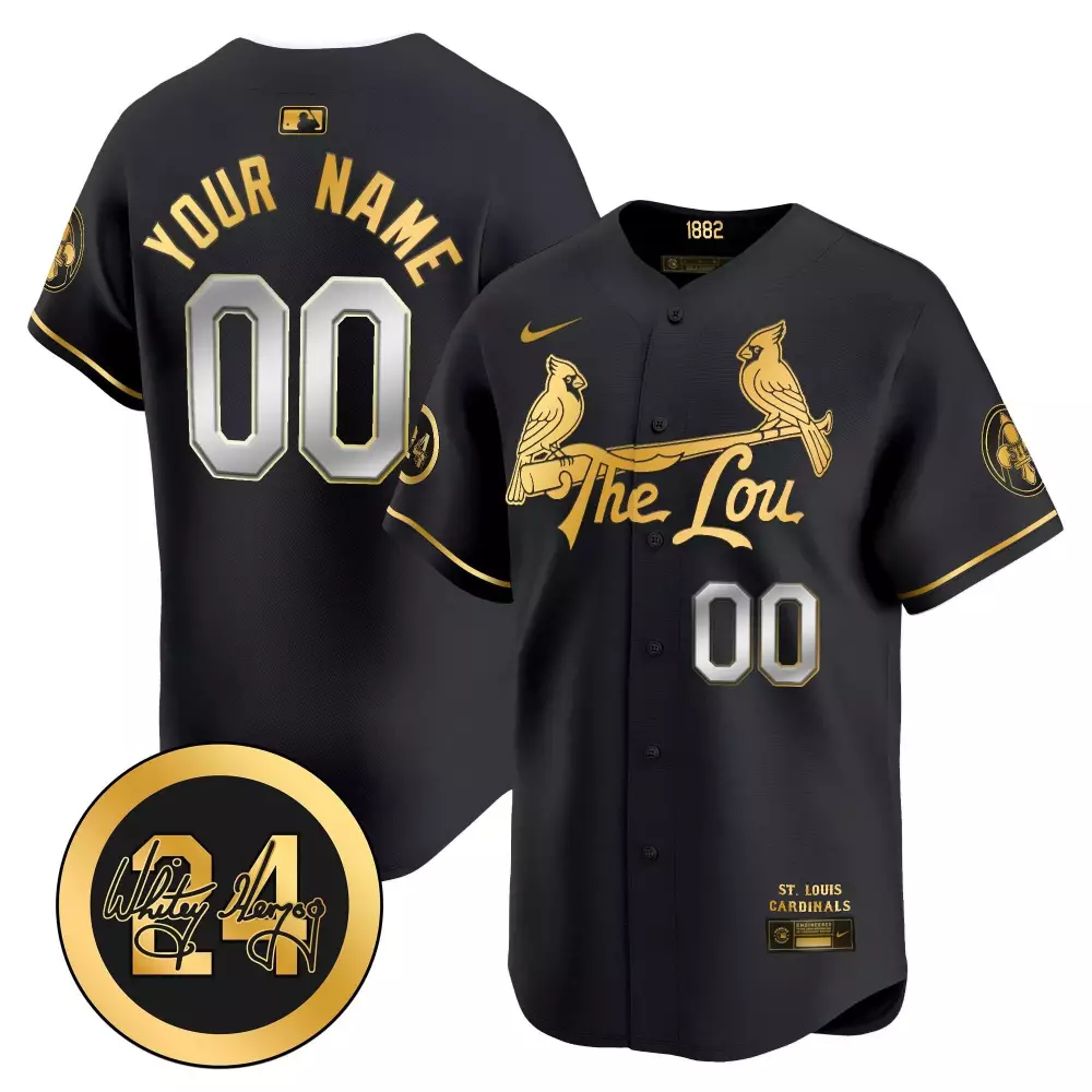 2024 City Connect St. Louis Cardinals Black Gold Youth Jersey | Whitey Herzog Patch | Vapor Premier Limited Edition | Custom Stitched | For Men, Women & Youth