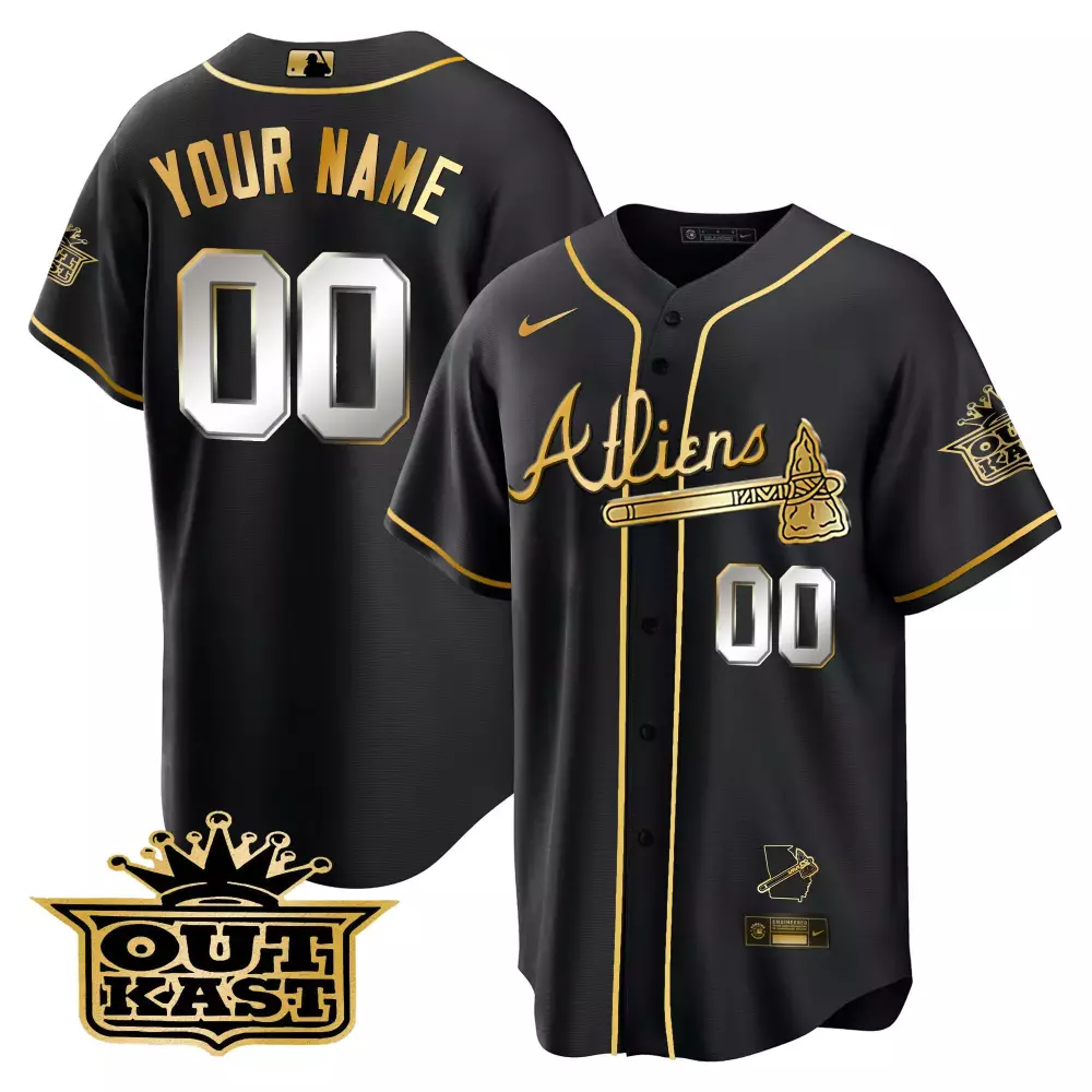 black gold youth atlanta braves the a gold flag custom jersey all stitched