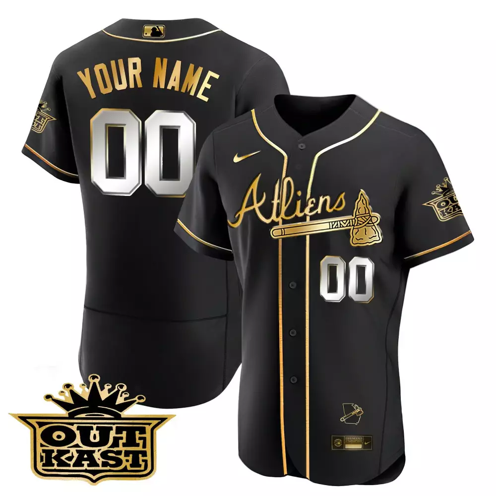 black gold youth atlanta braves the a gold flag custom jersey all stitched
