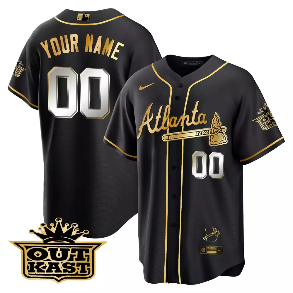 black gold youth atlanta braves the a gold flag custom jersey all stitched