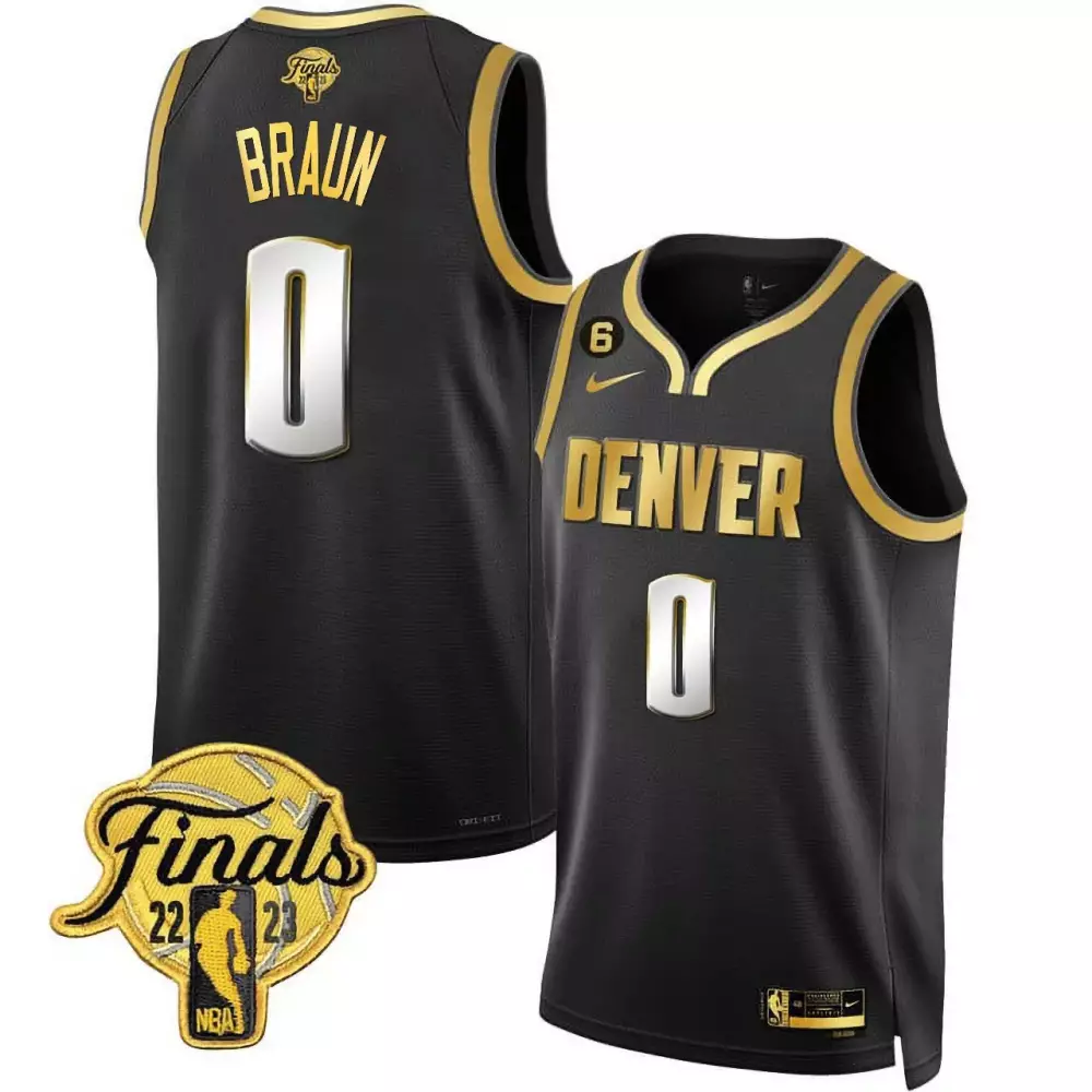 Christian Braun Denver Nuggets 2023 NBA Finals Patch Jersey | White Gold Stitched Replica | Fan Gear for Men, Women & Youth