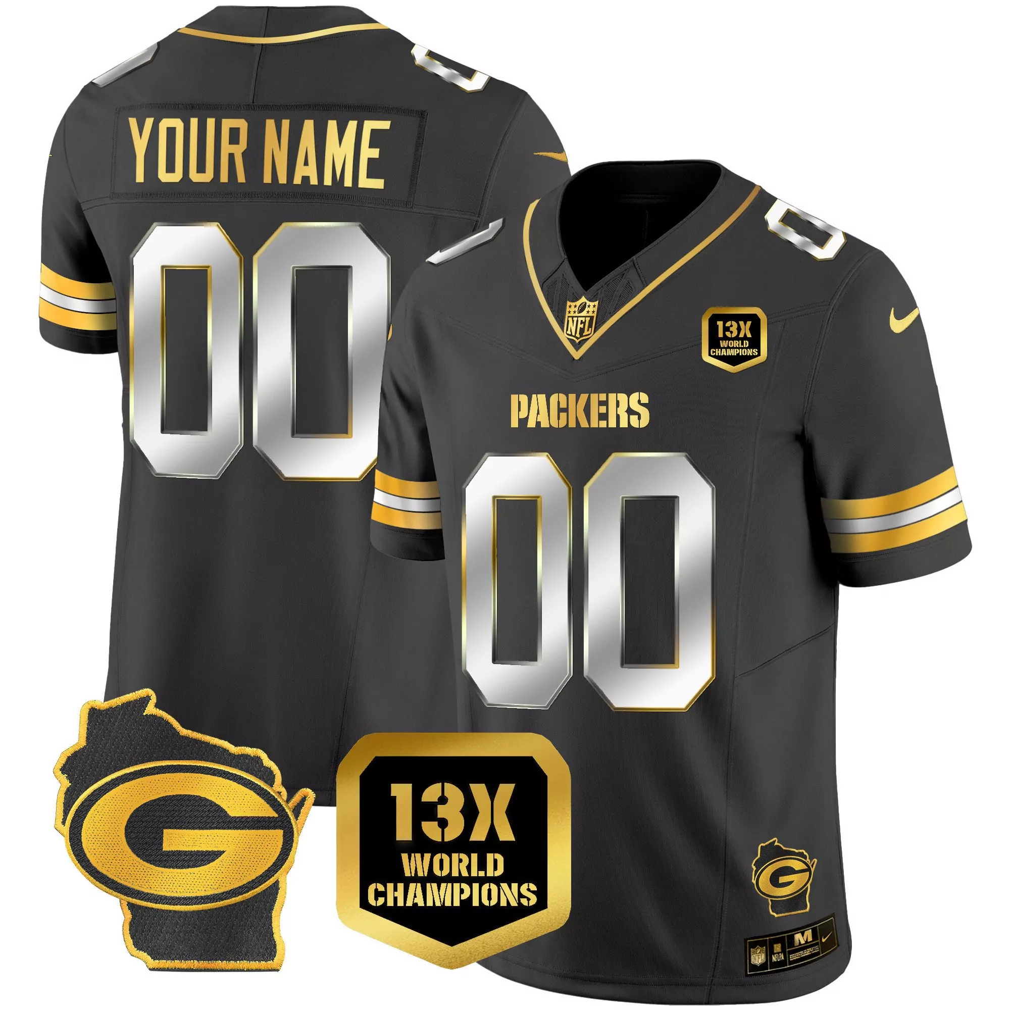 black limited men green bay packers 100th season home patch gold vapor limited custom jersey all stitched