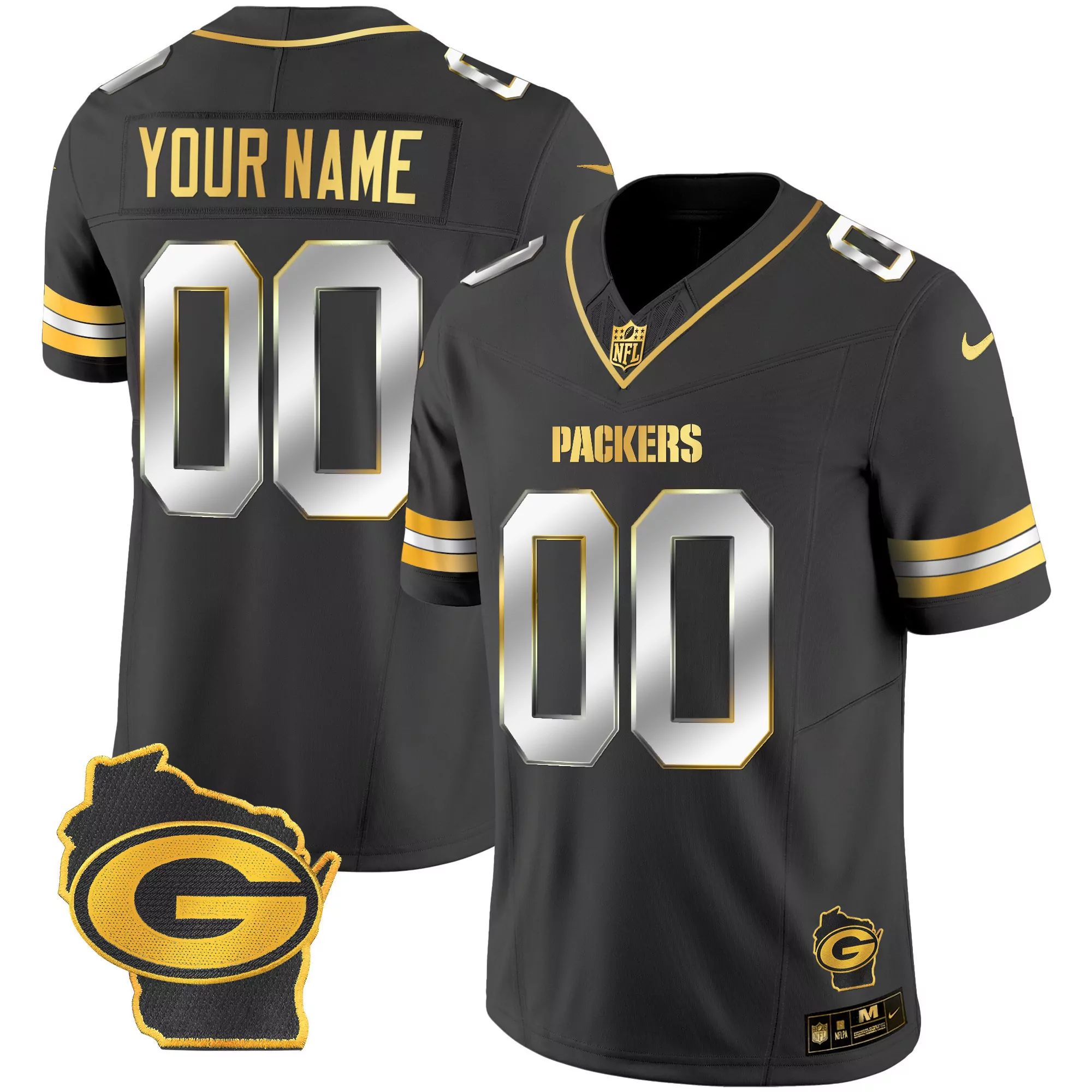 black limited men green bay packers 100th season home patch gold vapor limited custom jersey all stitched