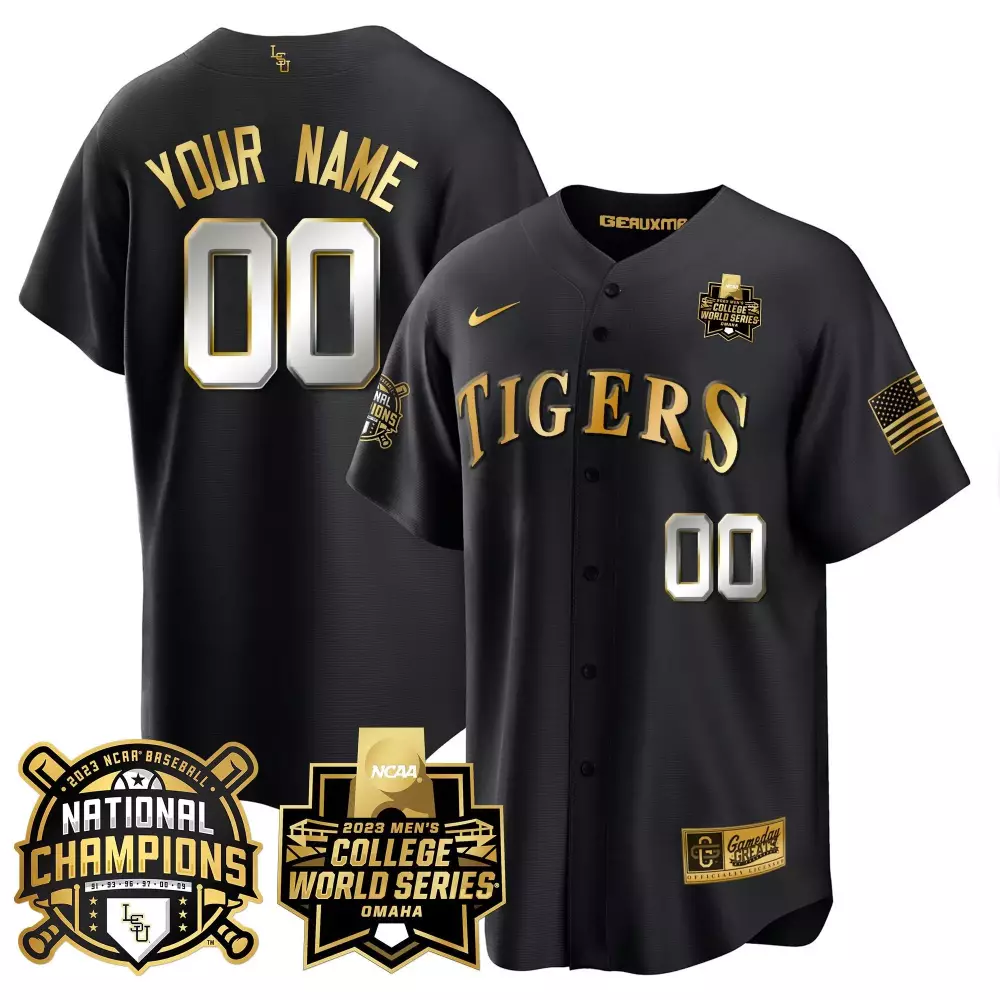 black limited men lsu tigers 2023 national champions gold cool custom jersey v3 all stitched