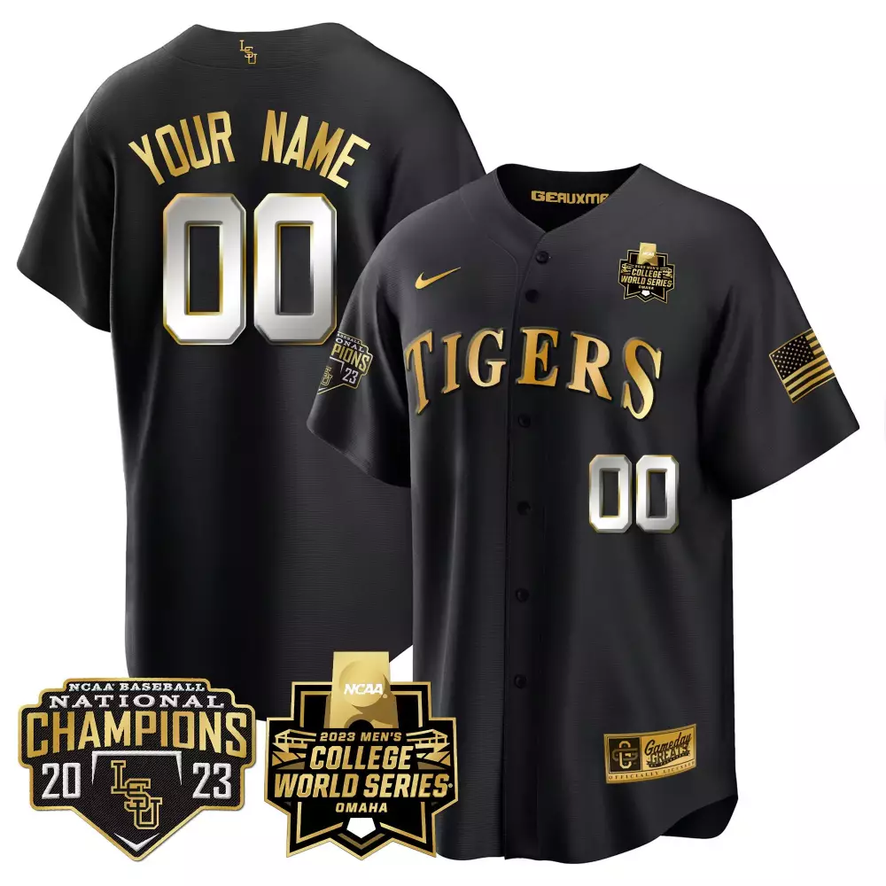 black limited men lsu tigers 2023 national champions gold cool custom jersey v3 all stitched