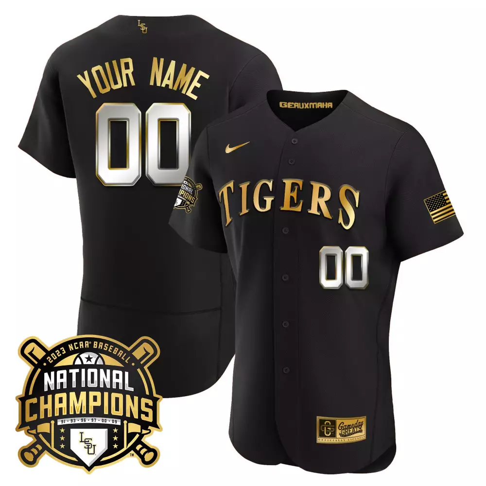 black limited men lsu tigers 2023 national champions gold cool custom jersey v3 all stitched