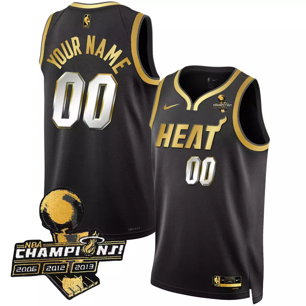 black limited men miami heat 3time champions patch collection custom jersey all stitched