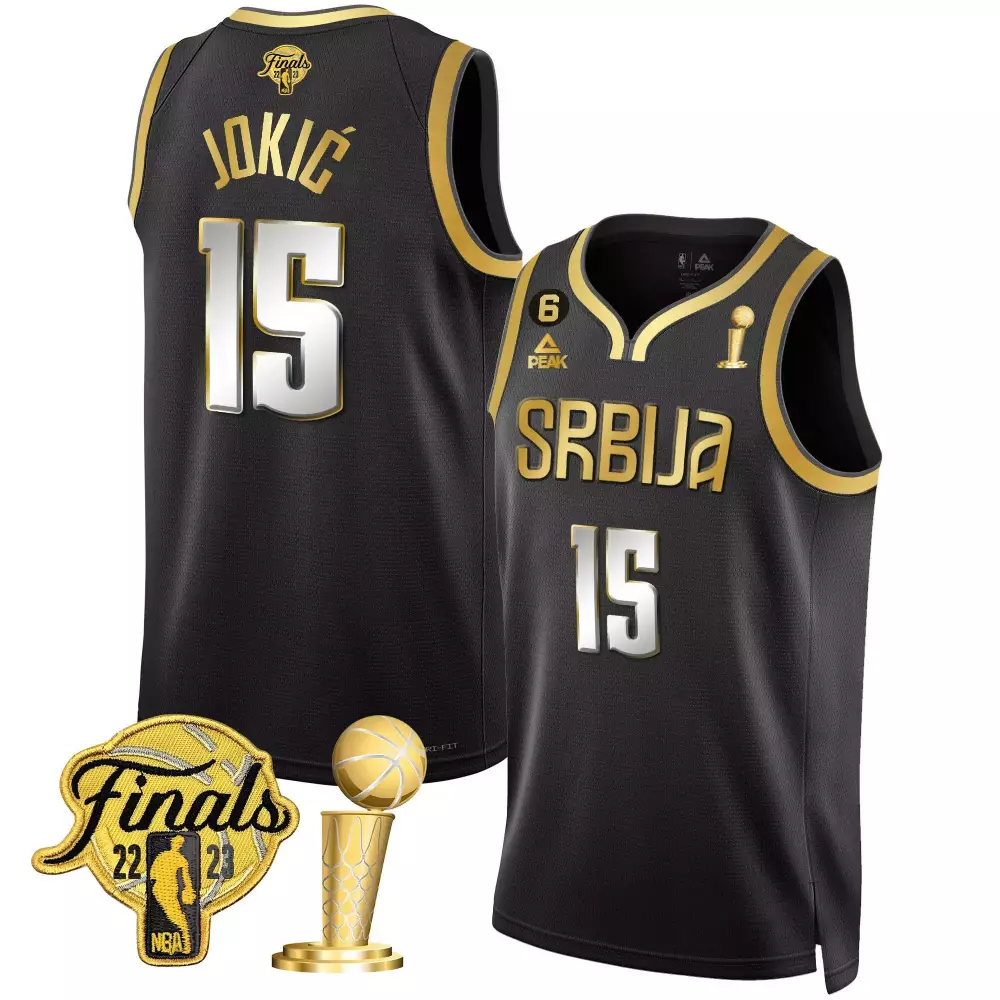 Nikola Jokic Denver Nuggets Black Serbia Champions Gold Jersey | All Stitched Fan Gear | For Men, Women & Youth