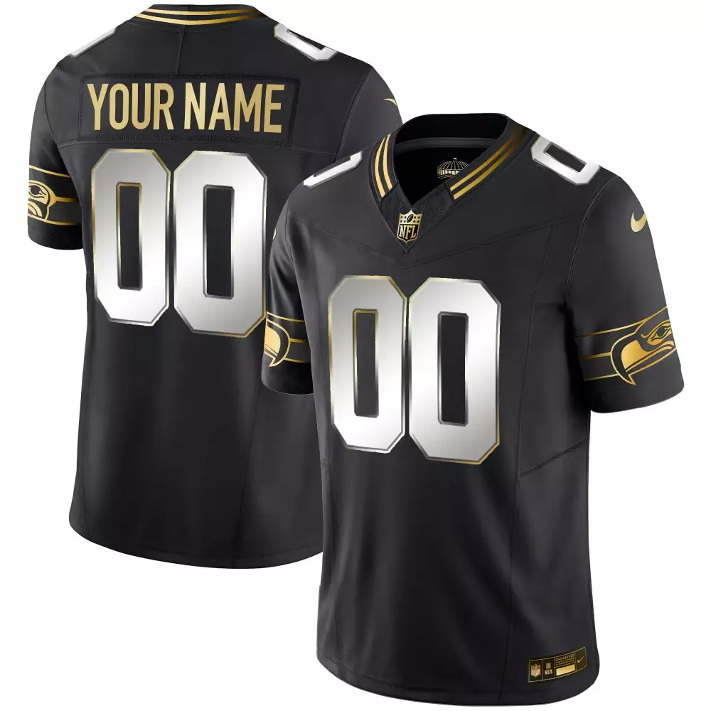 Men's Seattle Seahawks Black Limited Throwback Gold Vapor Limited Custom Jersey | All Stitched | Game Day Outfit for Men, Women & Youth