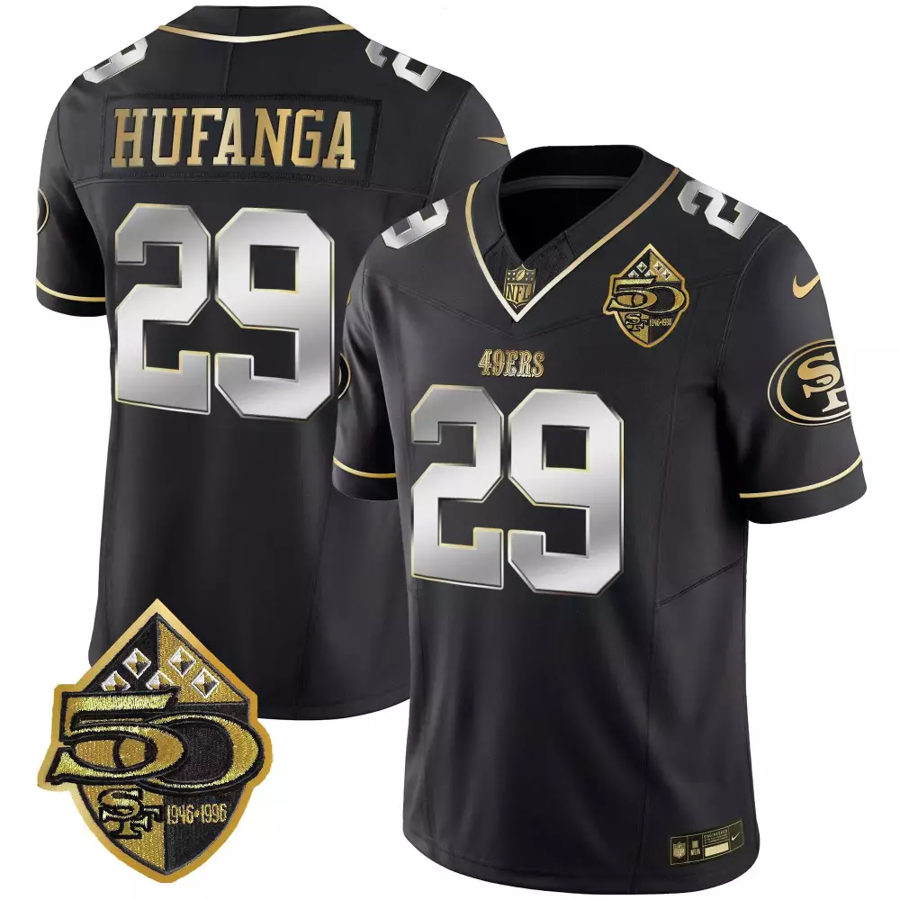 black limited talanoa hufanga all players san francisco 49ers 50th anniversary patch vapor limited jersey men