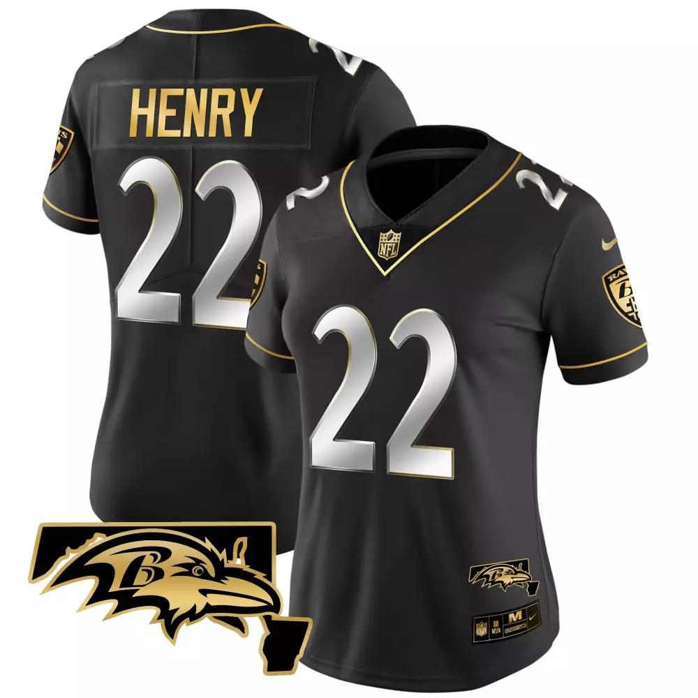Derrick Henry Ravens Maryland Patch Jersey | Black Vapor Gold Limited Edition | For Men, Women & Youth