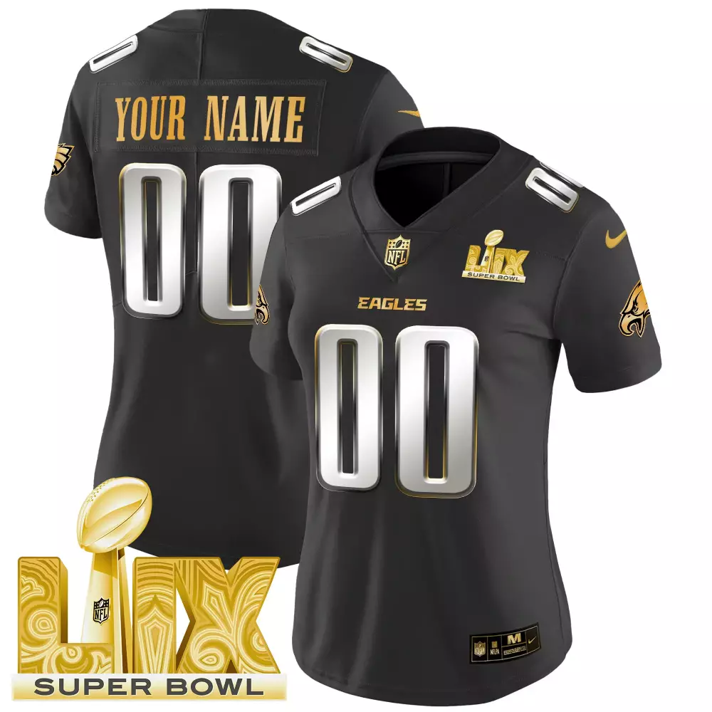 black limited women philadelphia eagles super bowl lix patch gold vapor limited custom jersey all stitched