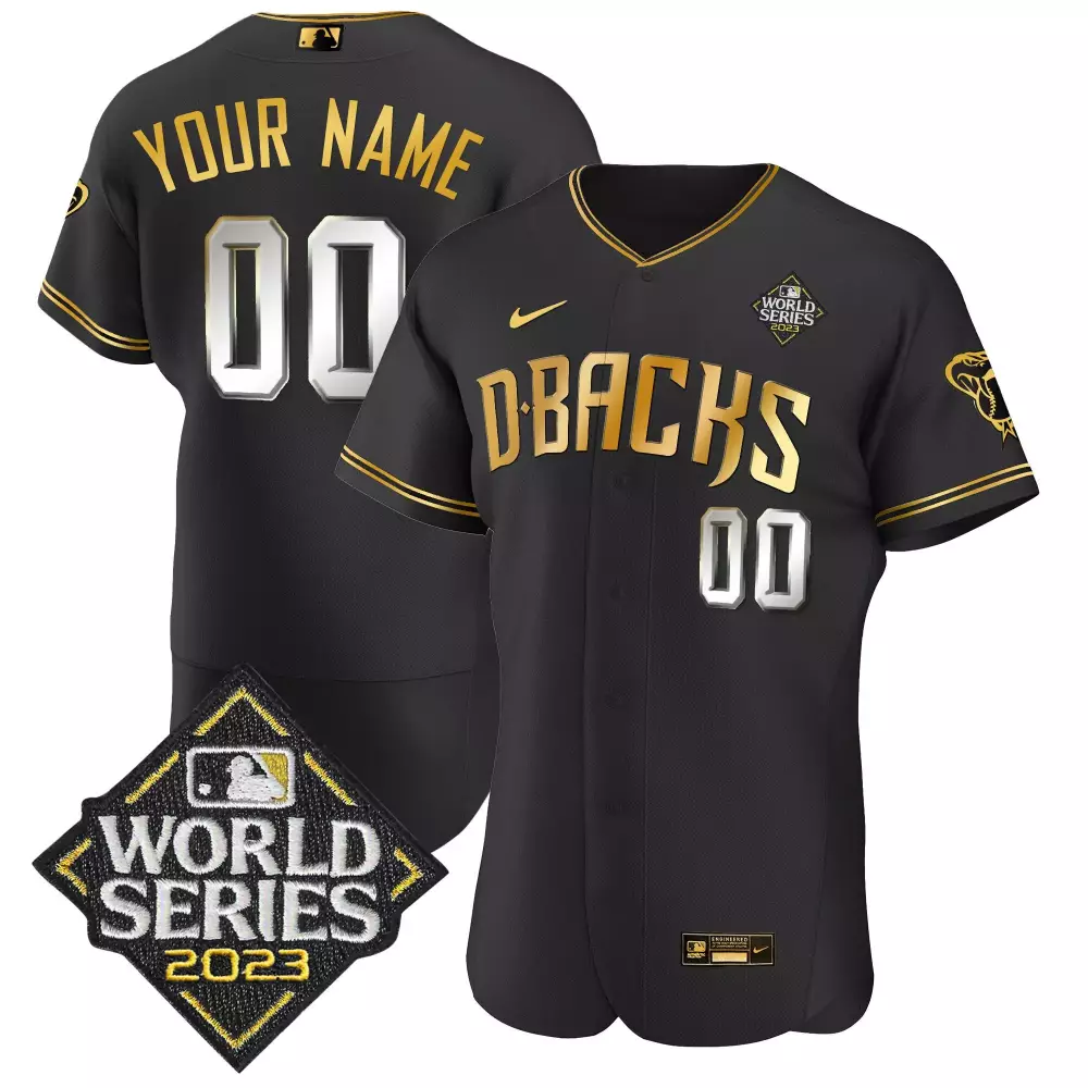 black limited youth arizona diamondbacks 2023 world series flex base gold custom jersey v2 all stitched