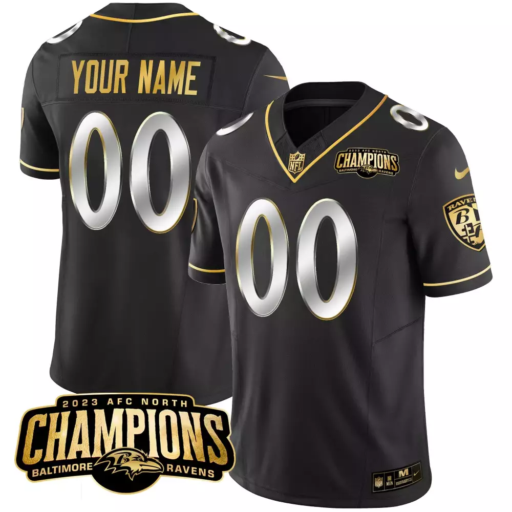 Youth Ravens 2023 AFC North Champions Jersey | Black Gold Vapor Custom | For Men, Women & Youth