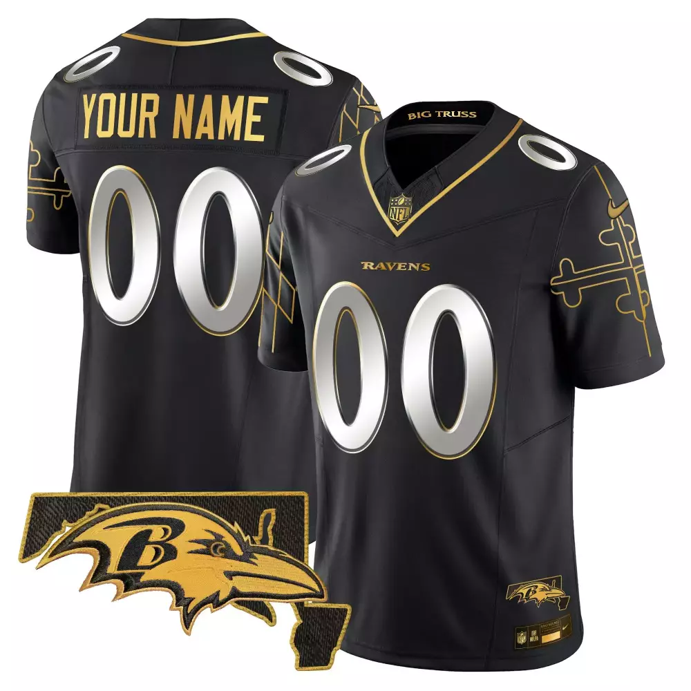 Youth Ravens Maryland Flag Map Patch Jersey | Black Gold Vapor Limited Custom | For Men, Women & Youth