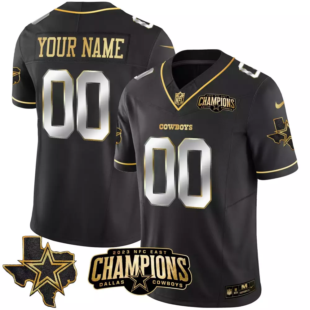 Black Limited Youth Dallas Cowboys 2023 NFC East Champions Patch Gold Vapor Jersey | Stitched Limited Edition | For Men, Women & Youth