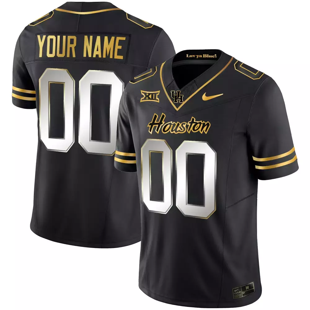 black gold youth houston cougars 2023 oilers inspired gold custom jersey all stitched