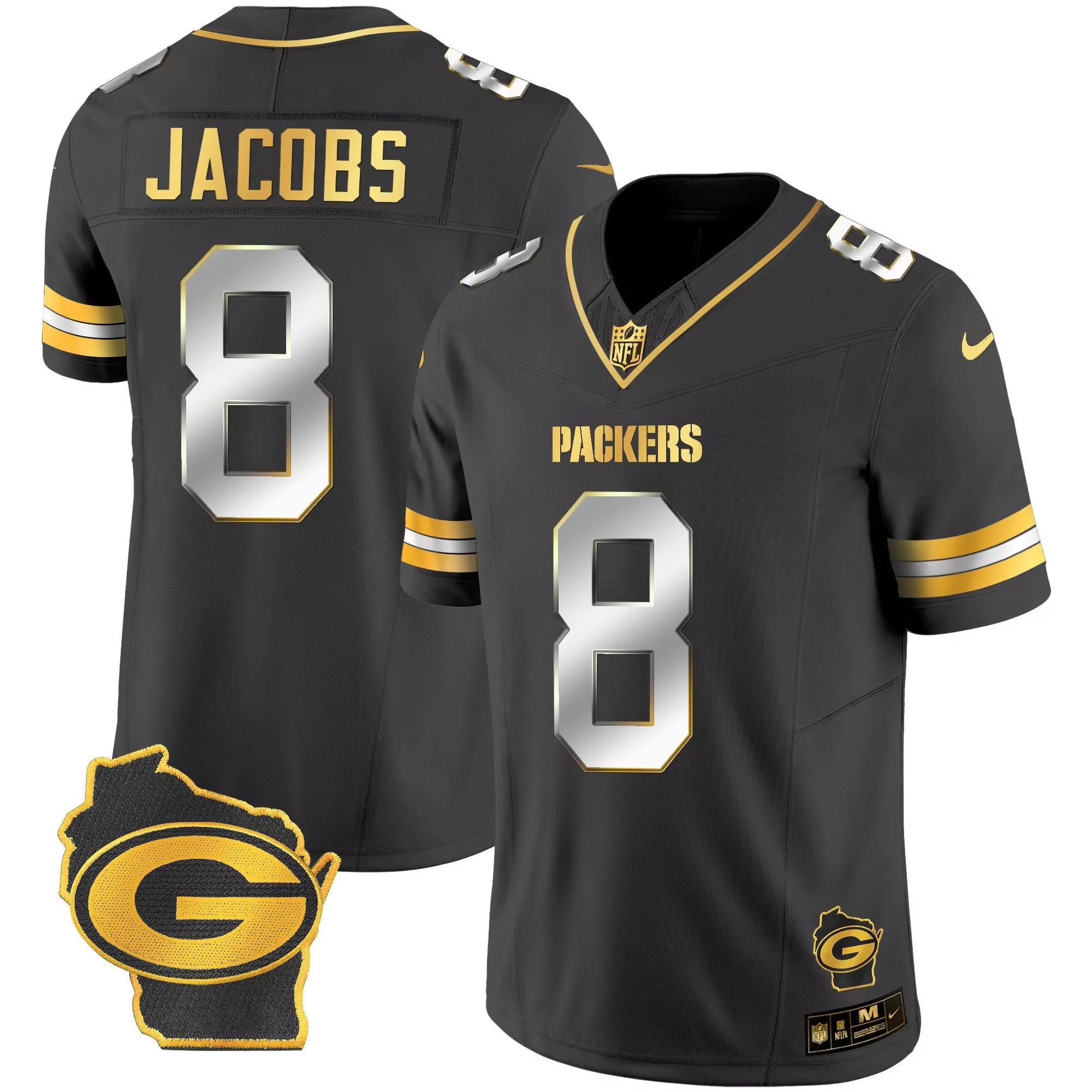 black limited youth josh jacobs green bay packers home patch gold vapor jersey all stitched