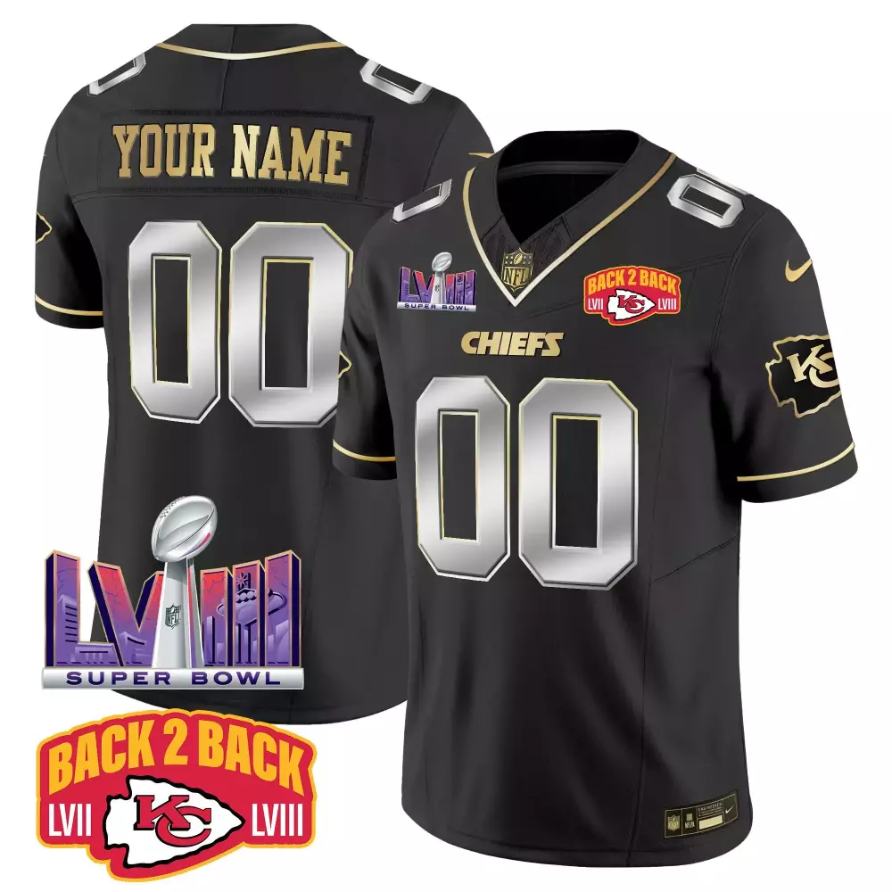 Kansas City Chiefs Black Limited Youth Super Bowl LVIII Jersey | Gold Patch Vapor Custom Design V2 | Stitched Fan Gear | For Men, Women & Youth