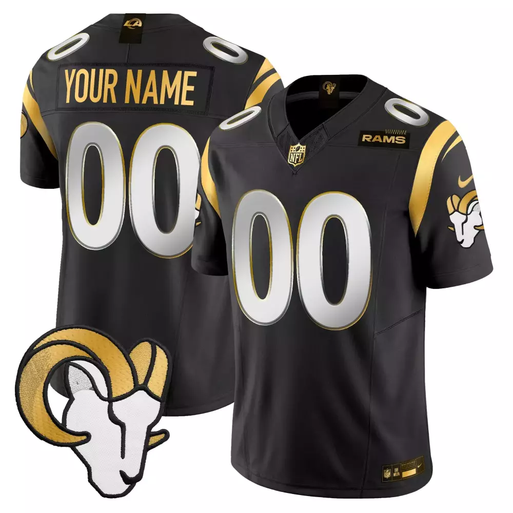 black limited youth los angeles rams 2024 gold vapor limited custom jersey all stitched