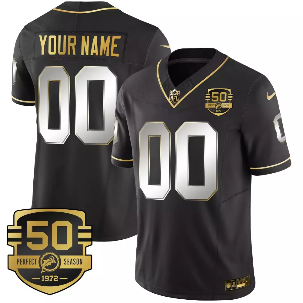Miami Dolphins Black Limited Youth Throwback Jersey | Gold Vapor Custom | All Stitched Fan Gear | For Men, Women & Youth