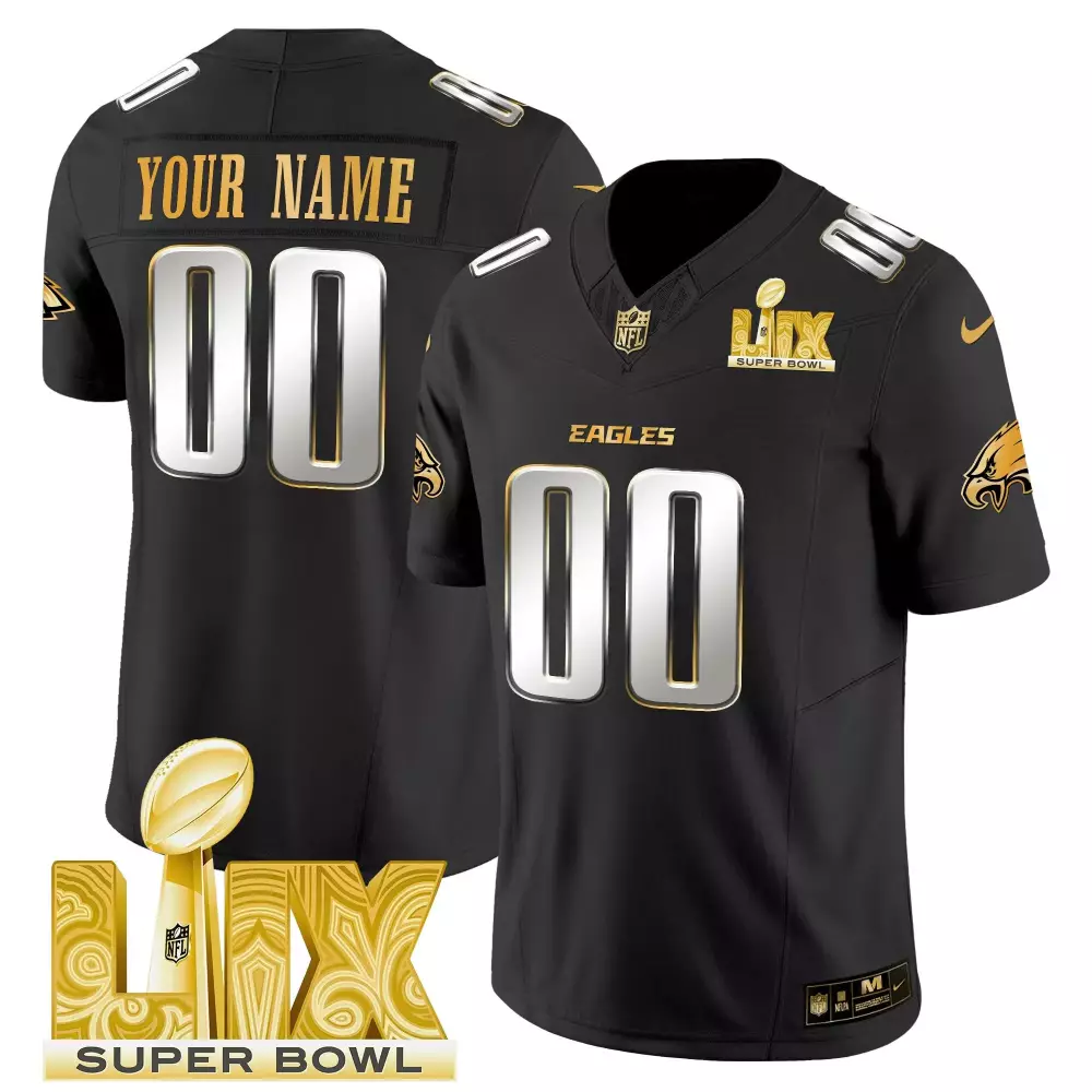 black limited youth philadelphia eagles super bowl gold custom vapor jersey all stitched