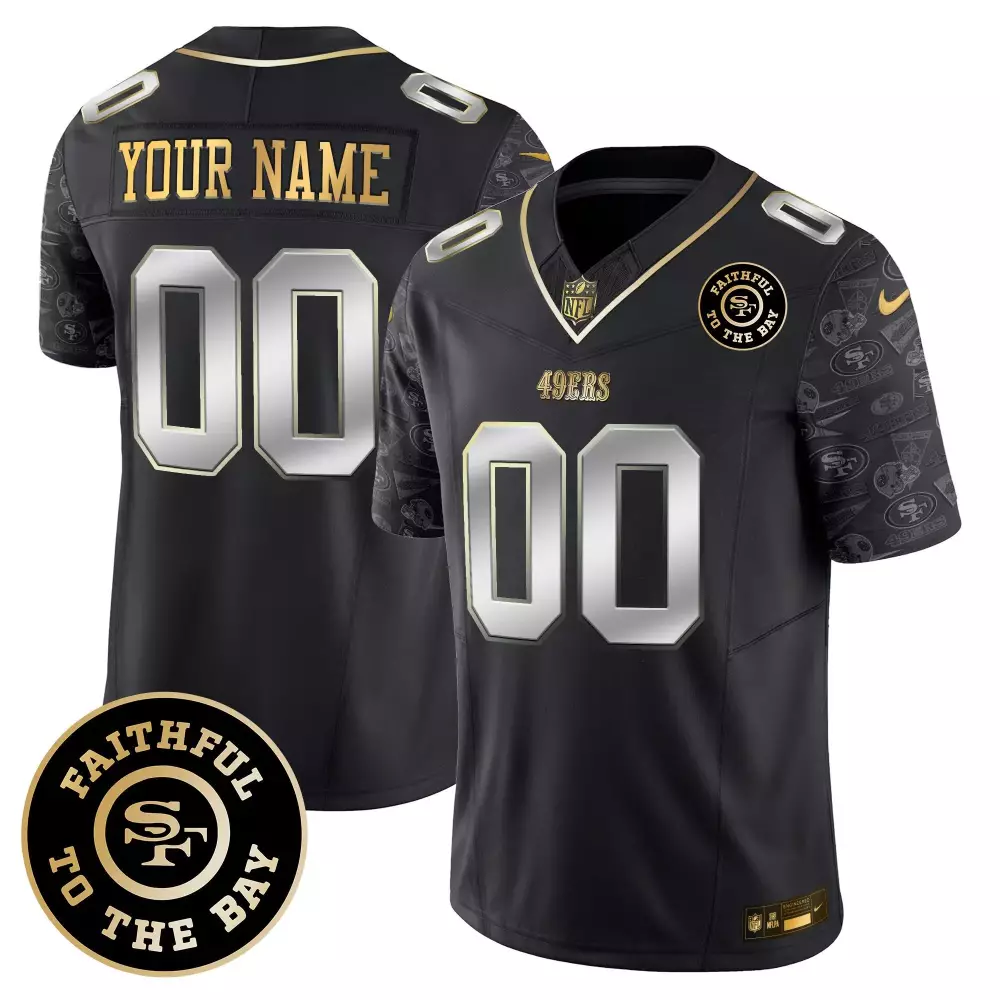 San Francisco 49ers Black Gold Youth Custom Jersey | Faithful Super Bowl LVIII Patch | Vapor Stitched Fan Gear | For Men, Women & Youth