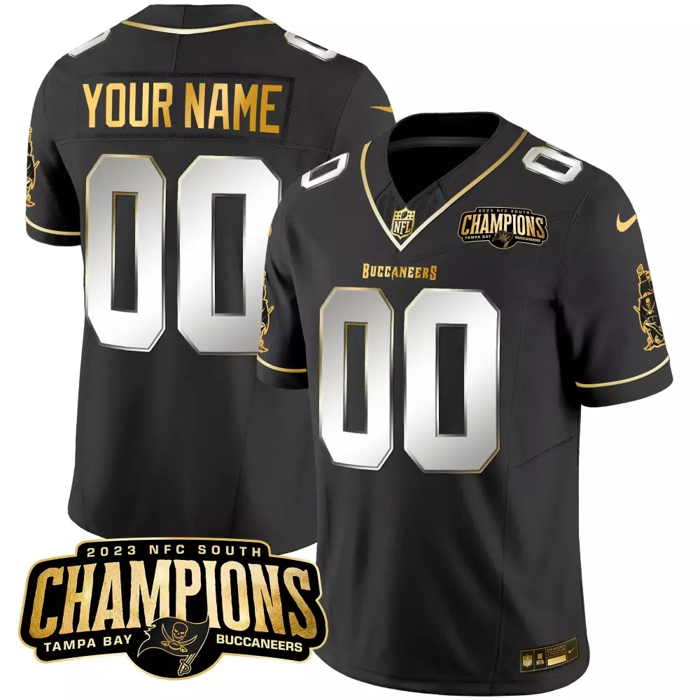 black limited youth tampa bay buccaneers 2023 nfc south champions patch gold vapor custom jersey all stitched