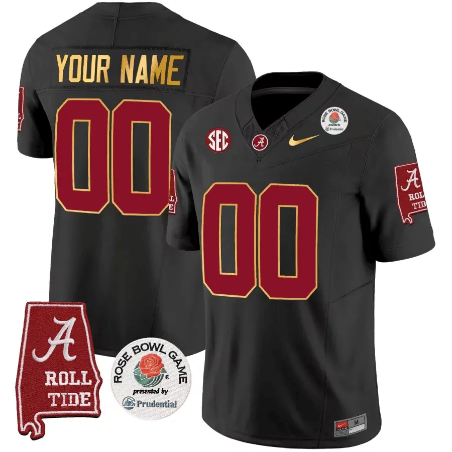 black men alabama crimson tide rose bowl patch gold trim vapor limited custom jersey all stitched