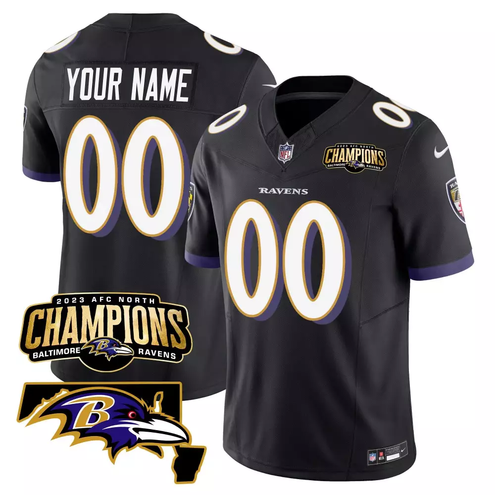 Men's Ravens 2023 AFC North Champions Jersey | Black Maryland Patch Vapor Custom | For Men, Women & Youth