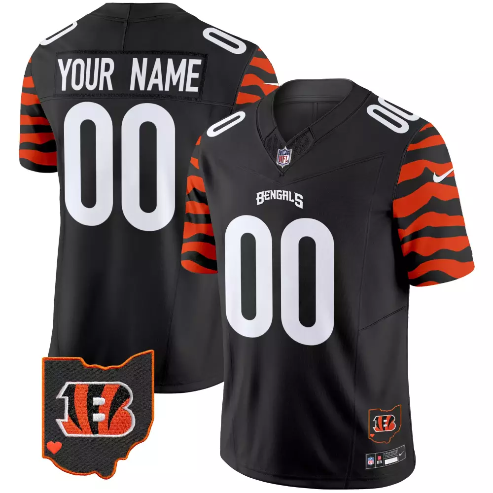 Cincinnati Bengals Black Men's Stripes Vapor Limited Custom Jersey | All Stitched Design | Authentic Fan Gear | For Men, Women & Youth