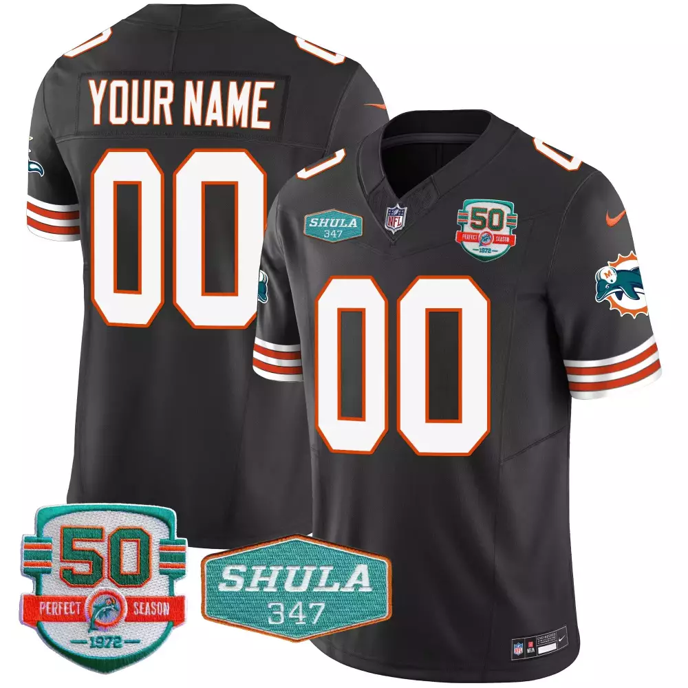 Miami Dolphins Black Men's Throwback Shula 347 Patch Jersey | All Stitched Vapor Custom | For Men, Women & Youth