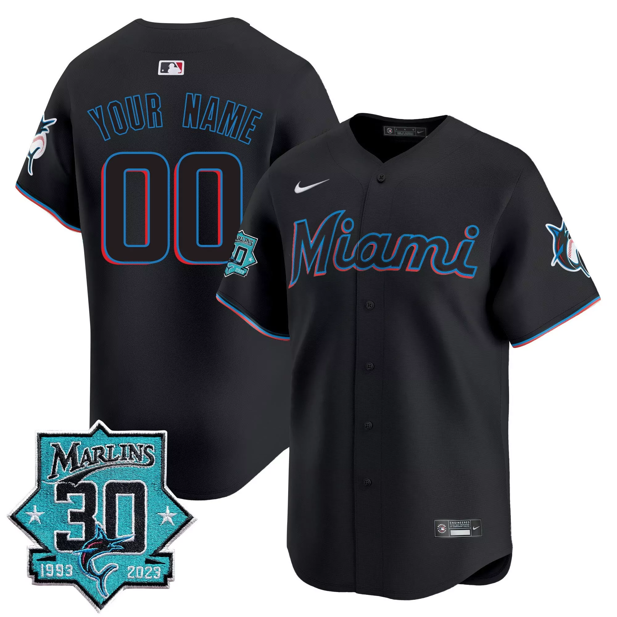 black men miami marlins 30 seasons anniversary patch vapor premier limited custom jersey all stitched