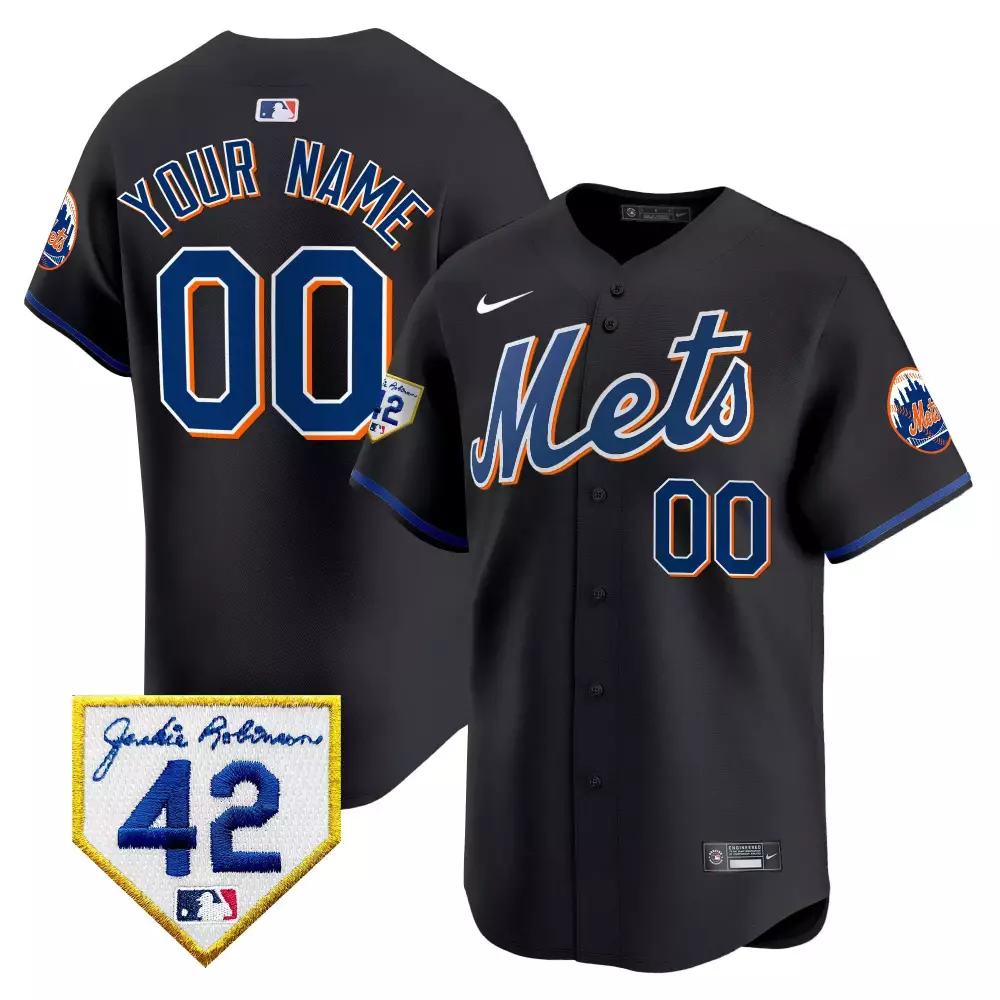 New York Mets 2024 Jackie Robinson Patch Jersey | Black Gold Stitched Vapor Premier | Limited Edition Fan Gear | For Men, Women & Youth