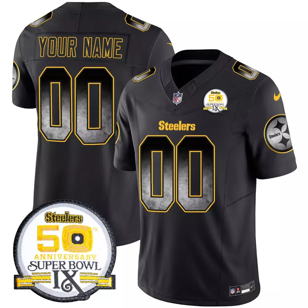 Pittsburgh Steelers Black Men's Arch Smoke 50th Anniversary Vapor Limited Custom Jersey | Stitched Design | For Men, Women & Youth