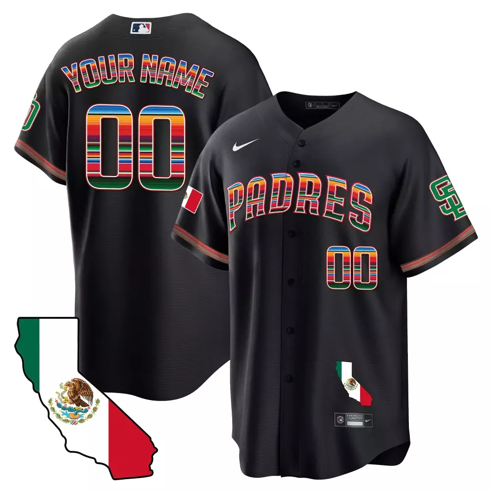 San Diego Padres Custom Jersey | Black California Map Style | Stitched Fan Gear for Men, Women & Youth
