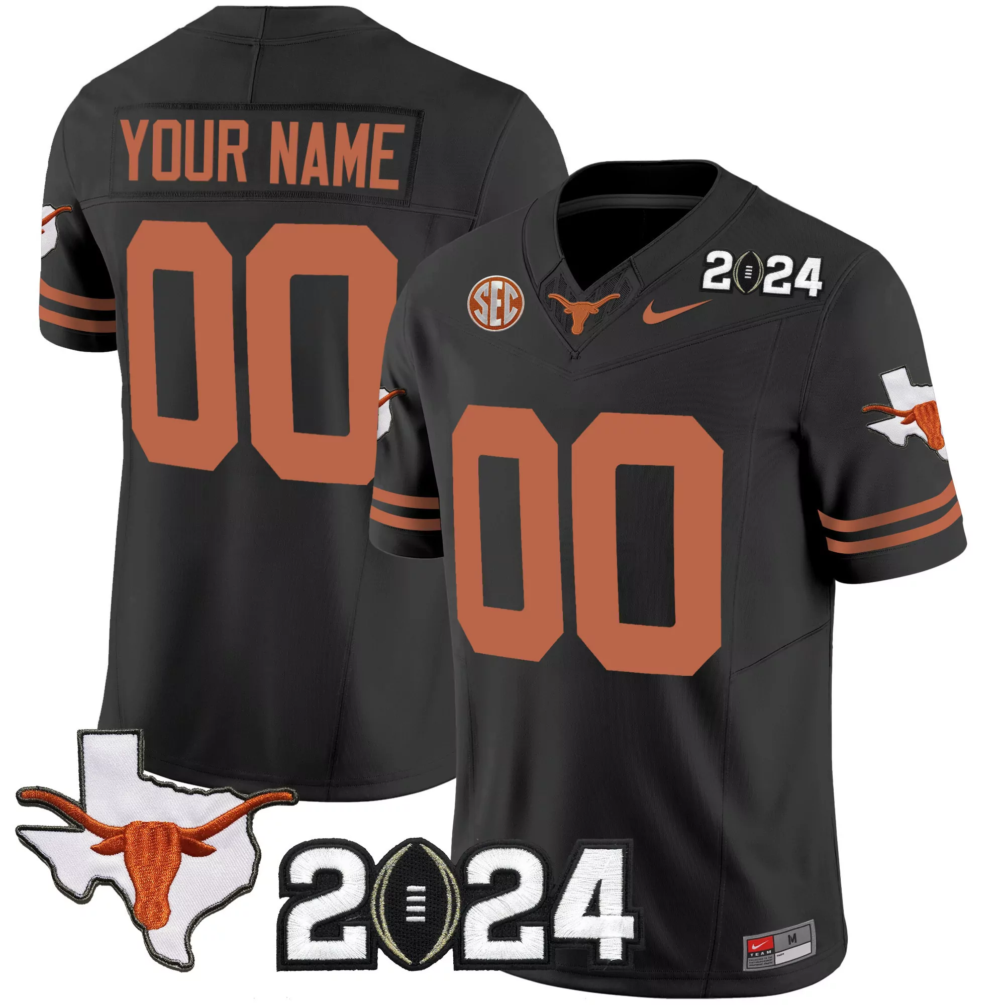 black men texas longhorns 2024 vapor limited custom jersey all stitched