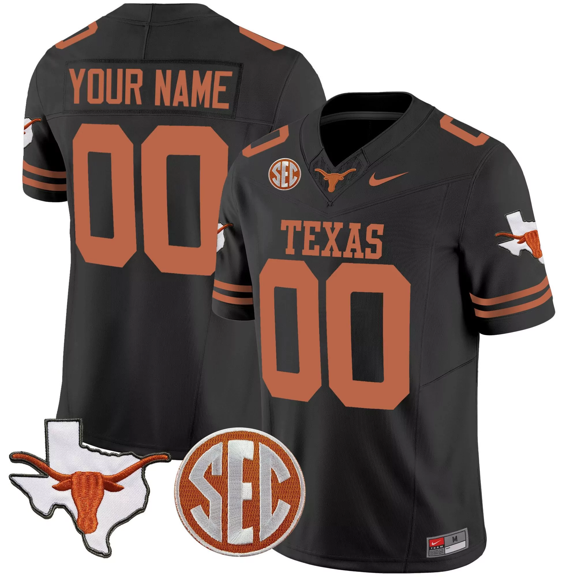 black men texas longhorns state map sec patch vapor custom jersey all stitched