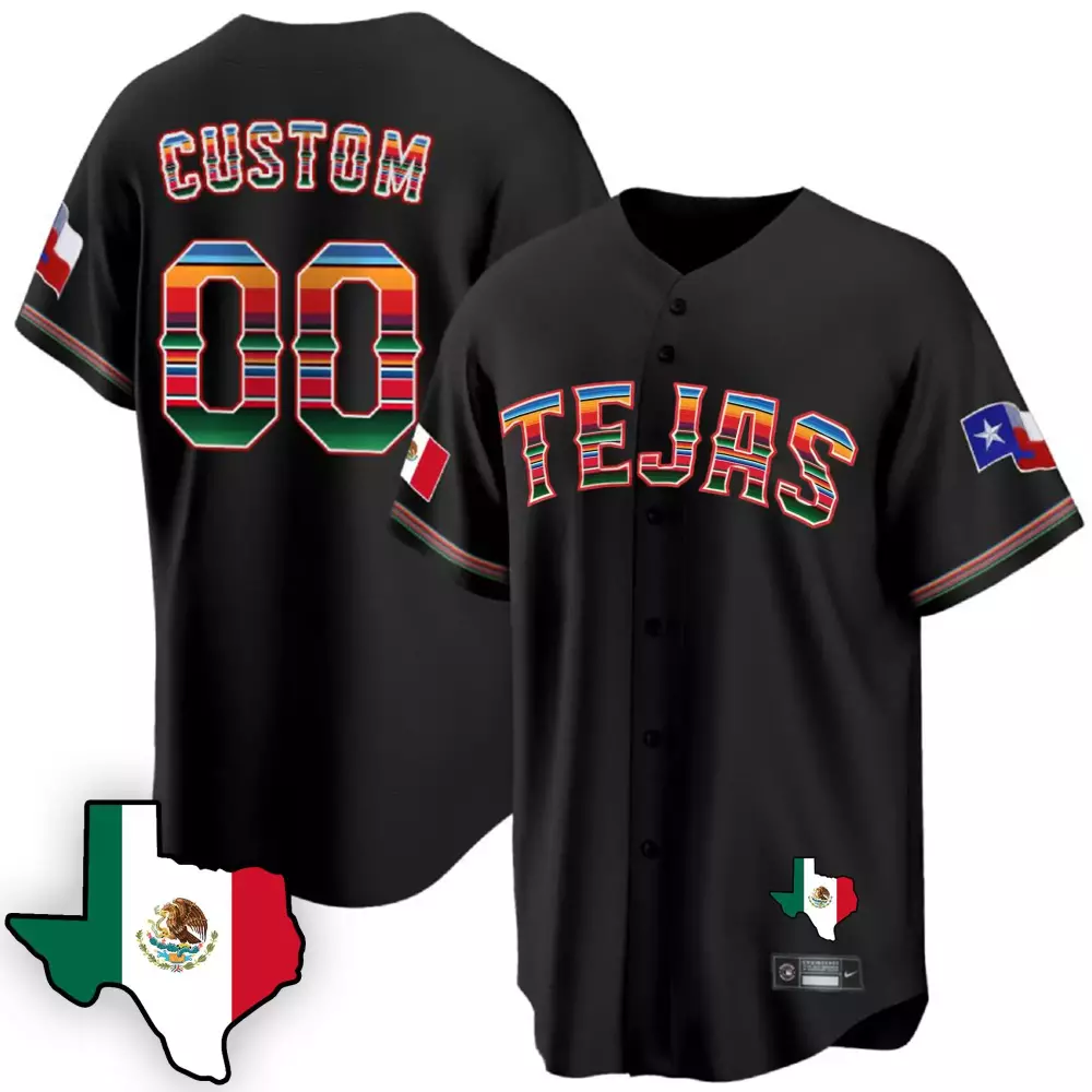 Texas Rangers Black Men’s Mexican Cool Base Custom Jersey V3 | All Stitched | For Men, Women & You