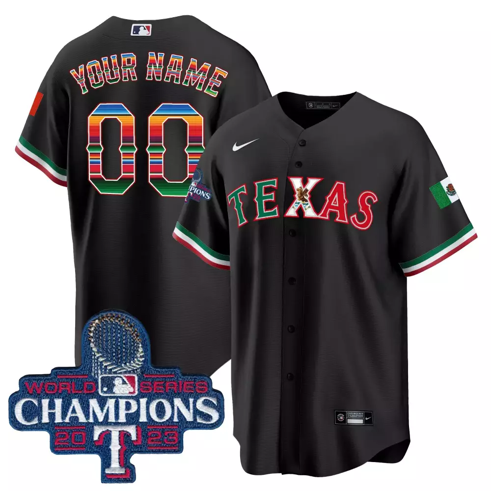 Texas Rangers Black Men’s Mexico 2023 World Series Champions Custom Jersey | All Stitched | For Men, Women & You