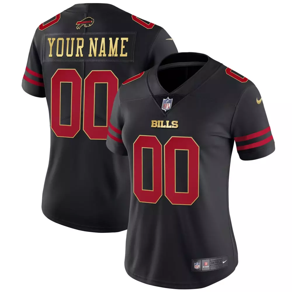black red men buffalo bills gold and split custom name and number all stitched