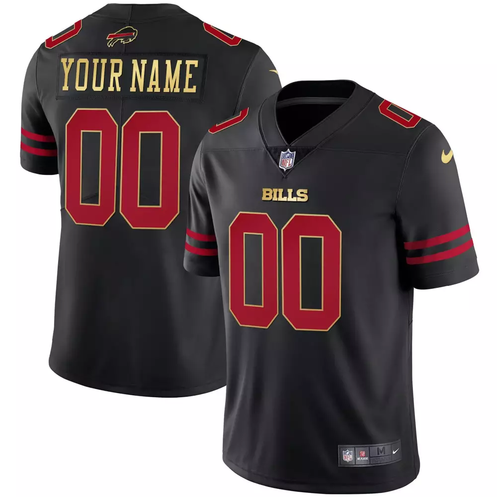 black red men buffalo bills gold and split custom name and number all stitched