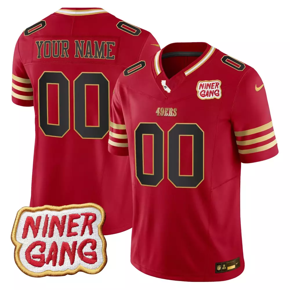 2024 San Francisco 49ers Black Scarlet Jersey | Niner Gang Patch Vapor | Custom Stitched Fan Gear | For Men, Women & Youth