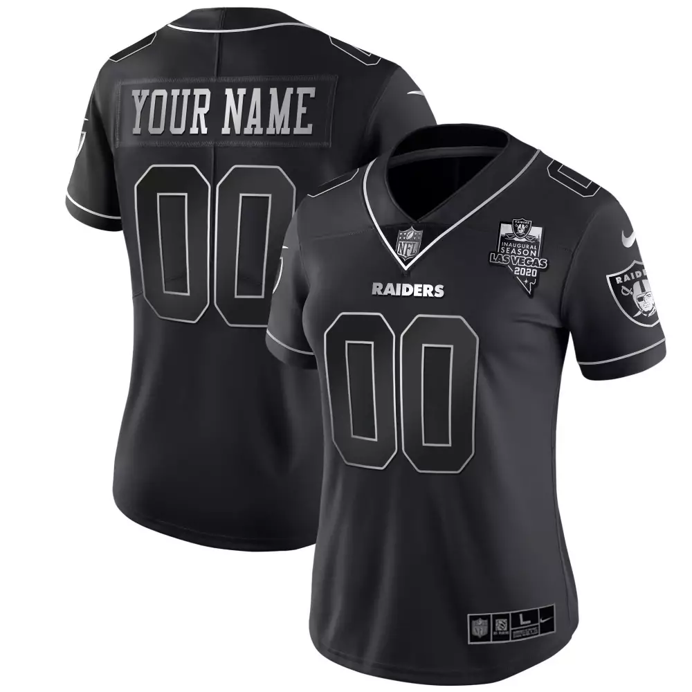 black silver women las vegas raiders inaugural season patch gold split custom name and number all stitched