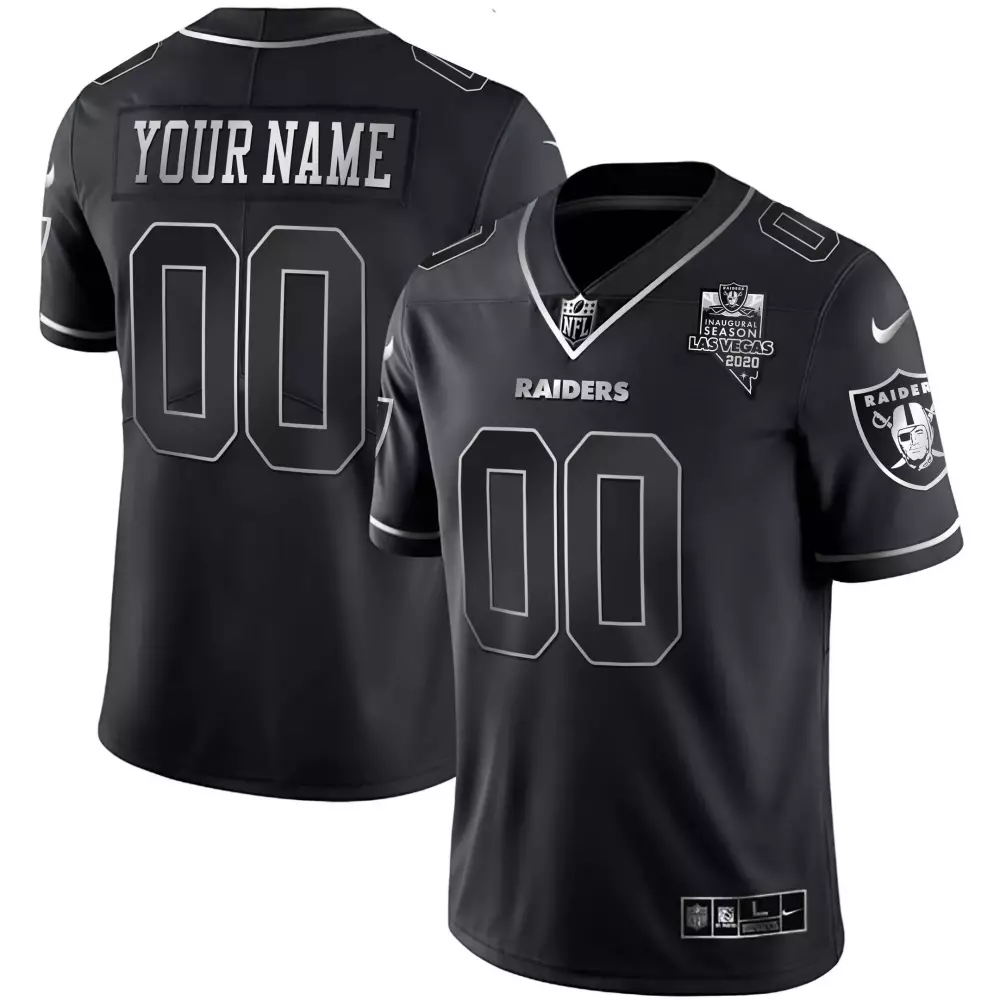 black silver women las vegas raiders inaugural season patch gold split custom name and number all stitched