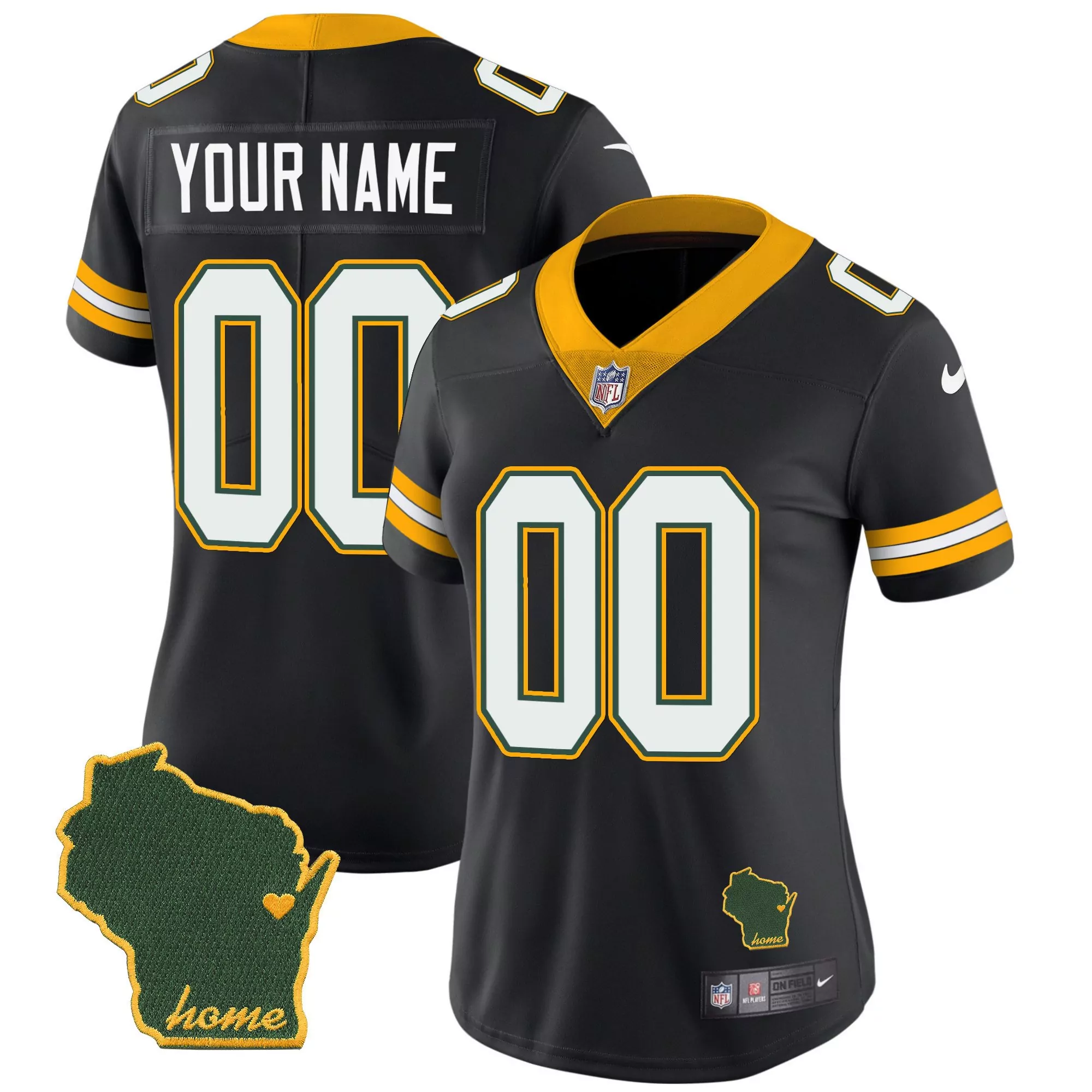 black women green bay packers home patch vapor custom jersey all stitched