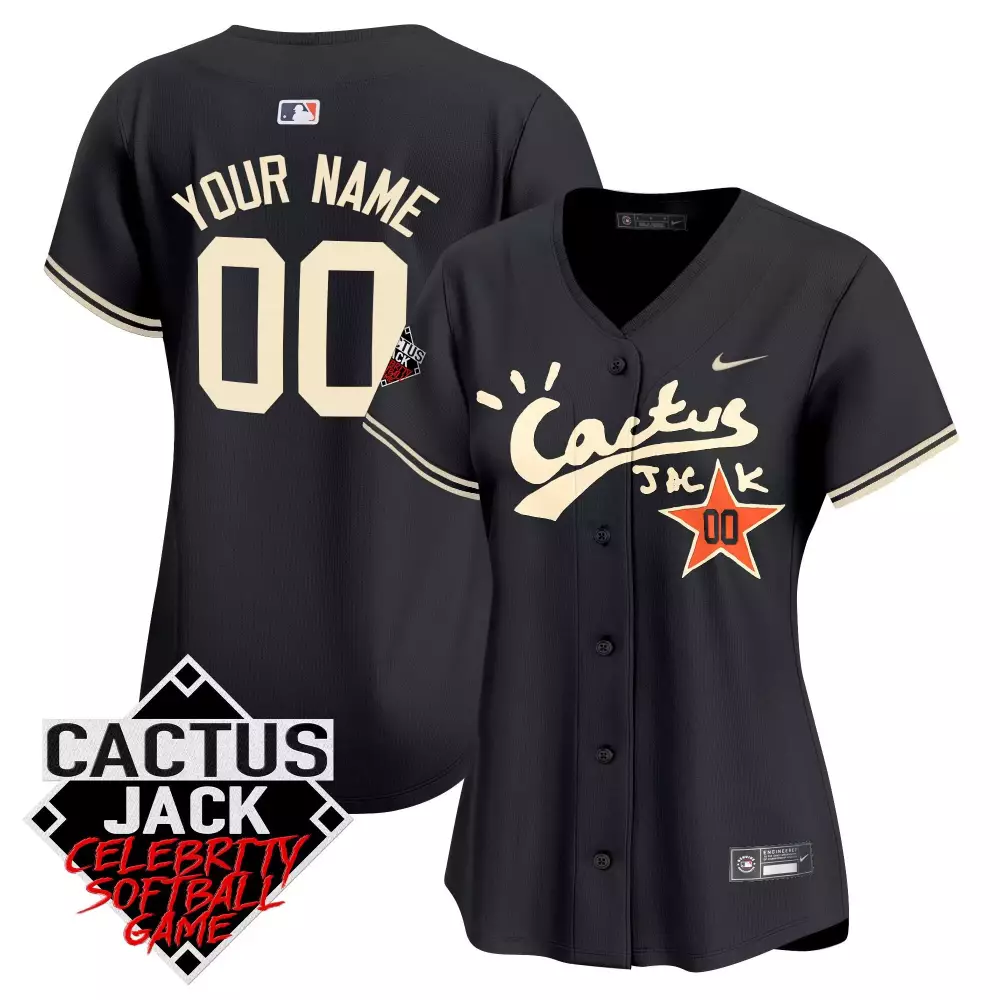 Houston Astros Cactus Jack Celebrity Softball Game Patch Vapor Premier Limited Custom Jersey V2 | Black Stitched Style | Fan Gear for Women
